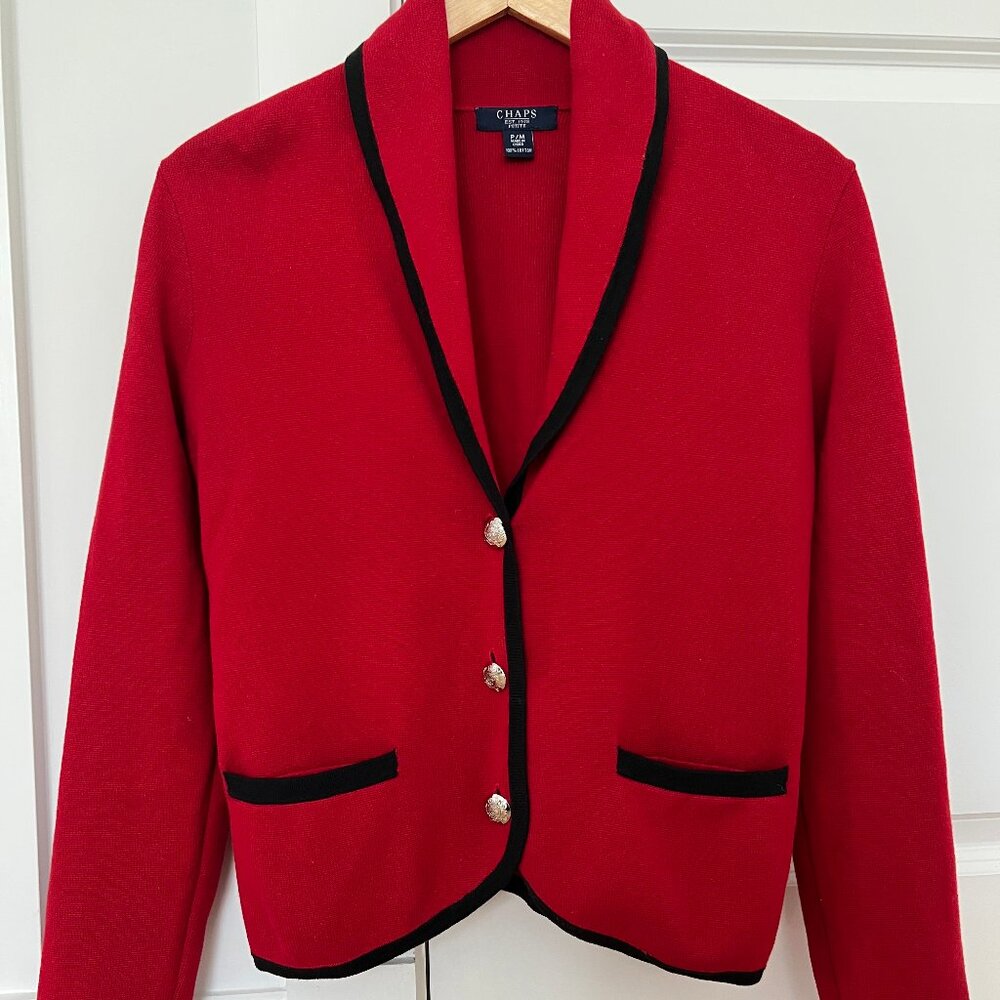 Chaps Red Cardigan Blazer - Petite Medium